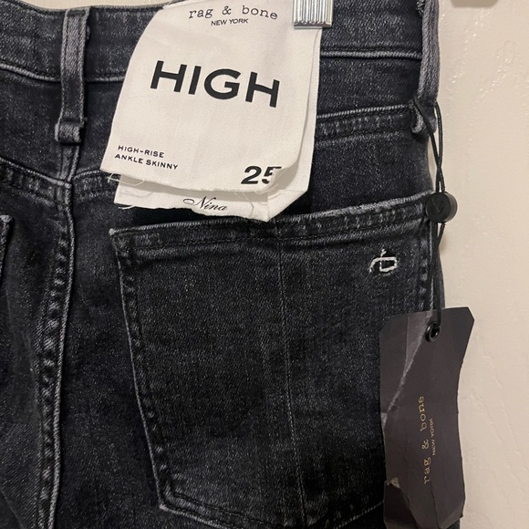 Rag & Bone High-Rise Ankle Skinny Jeans in Dark Gray - Picture 3 of 6